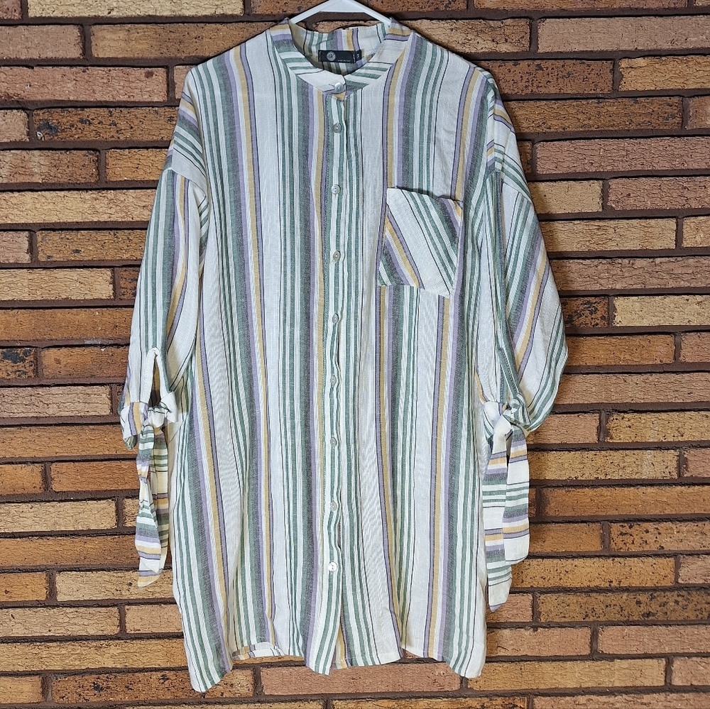 M Made In Italy Medium Multicolor Stripe Tie Sleeve Tunic